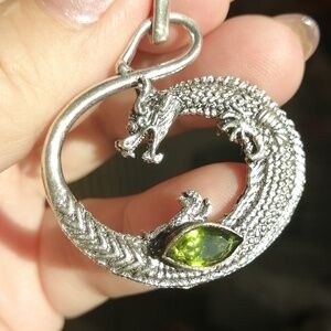 Unisex Dragon Pendant with Green Gem